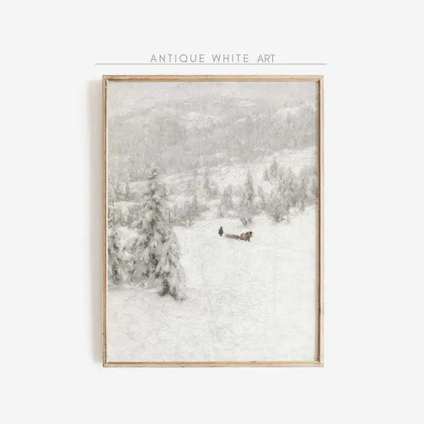 Vintage Christmas Print, Snowy Winter Landscape
