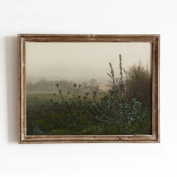 Misty Morning Vintage Field Landscape Art Print