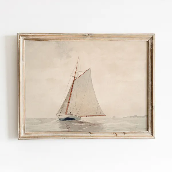 Sailboat Vintage Watercolor Coastal Art Print
