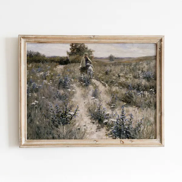 Girl Riding a Donkey Vintage Christian Art Print
