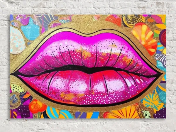 Gold Glitter Lips Feminine Pop Art Wall Art Print