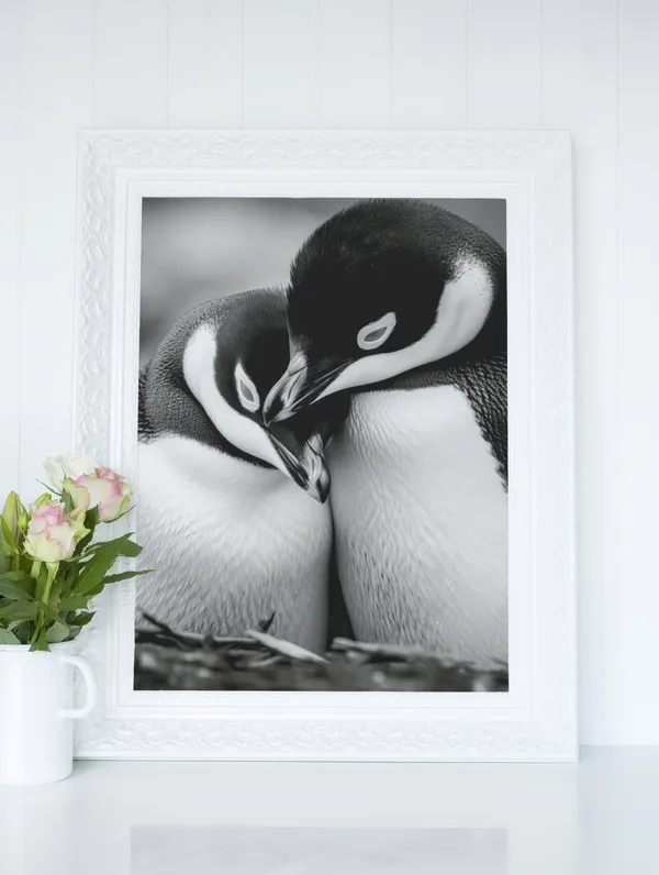 Penguin Couple Retro Travel Poster