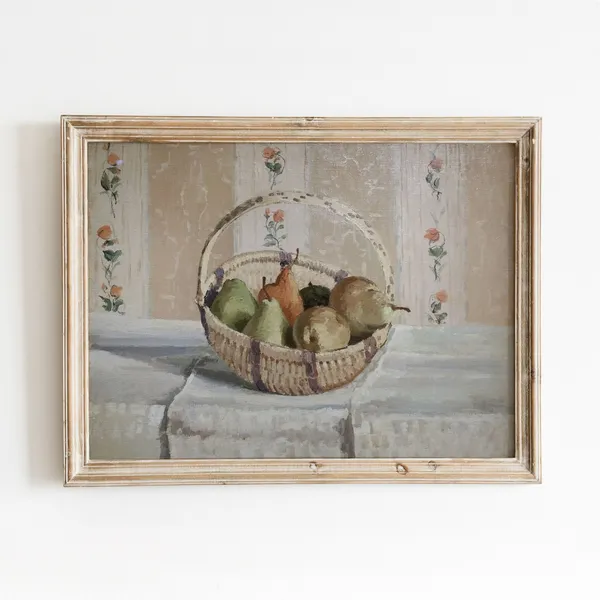 Basket of Pears Vintage Still Life Art Print