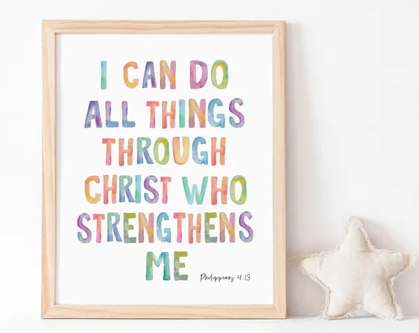 Philippians 4:13 Bible Verse Art Print for Nursery