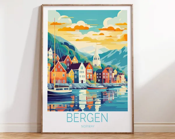 Bergen Norway Travel Poster, Europe Travel Art Print
