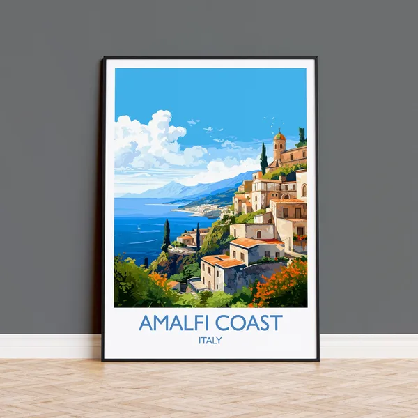 Amalfi Coast Travel Poster, Italy Travel Art