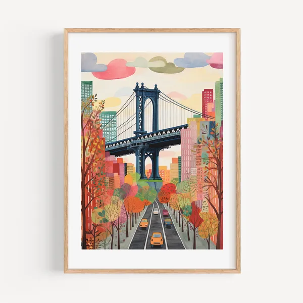 Brooklyn Bridge New York Modern Travel Poster