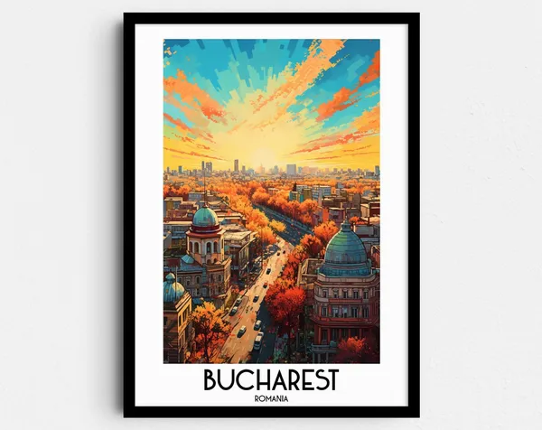 Bucharest Travel Poster, Romania Home Decor Art