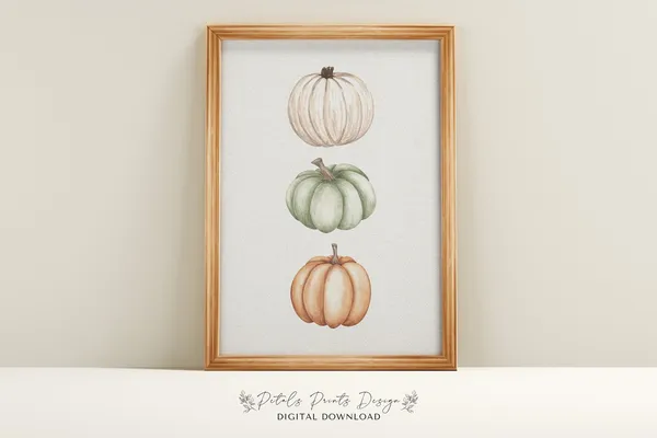Pumpkin Watercolor Painting Rustic Fall Art Print