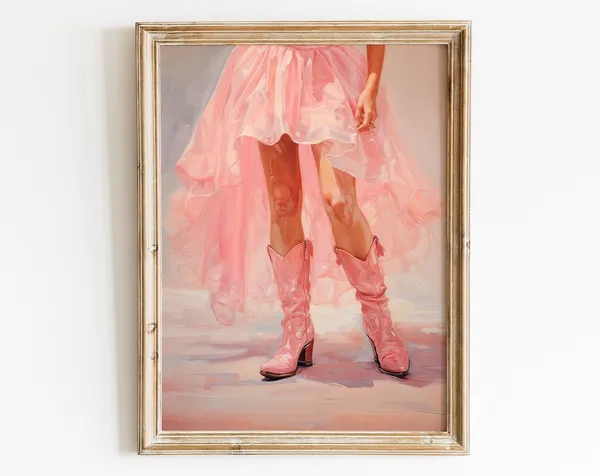 Cowgirl in Pink Boots Retro Western Art Print