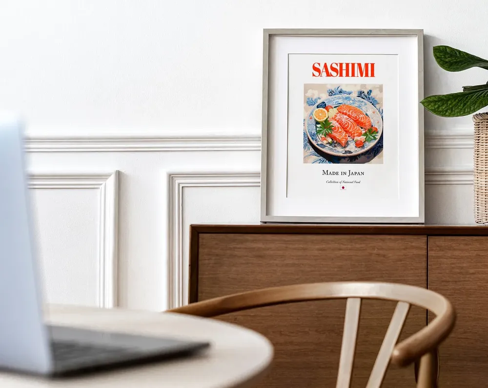 Sashimi on Maiolica Tile Plate, Japanese Food Poster - Image 4