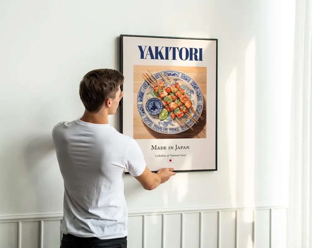 Yakitori on Maiolica Tile Plate, Japanese Food Poster - Image 3