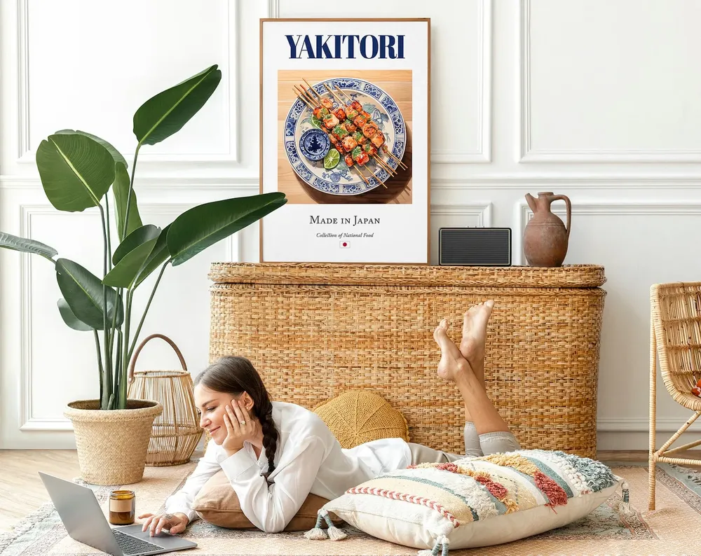Yakitori on Maiolica Tile Plate, Japanese Food Poster - Image 2