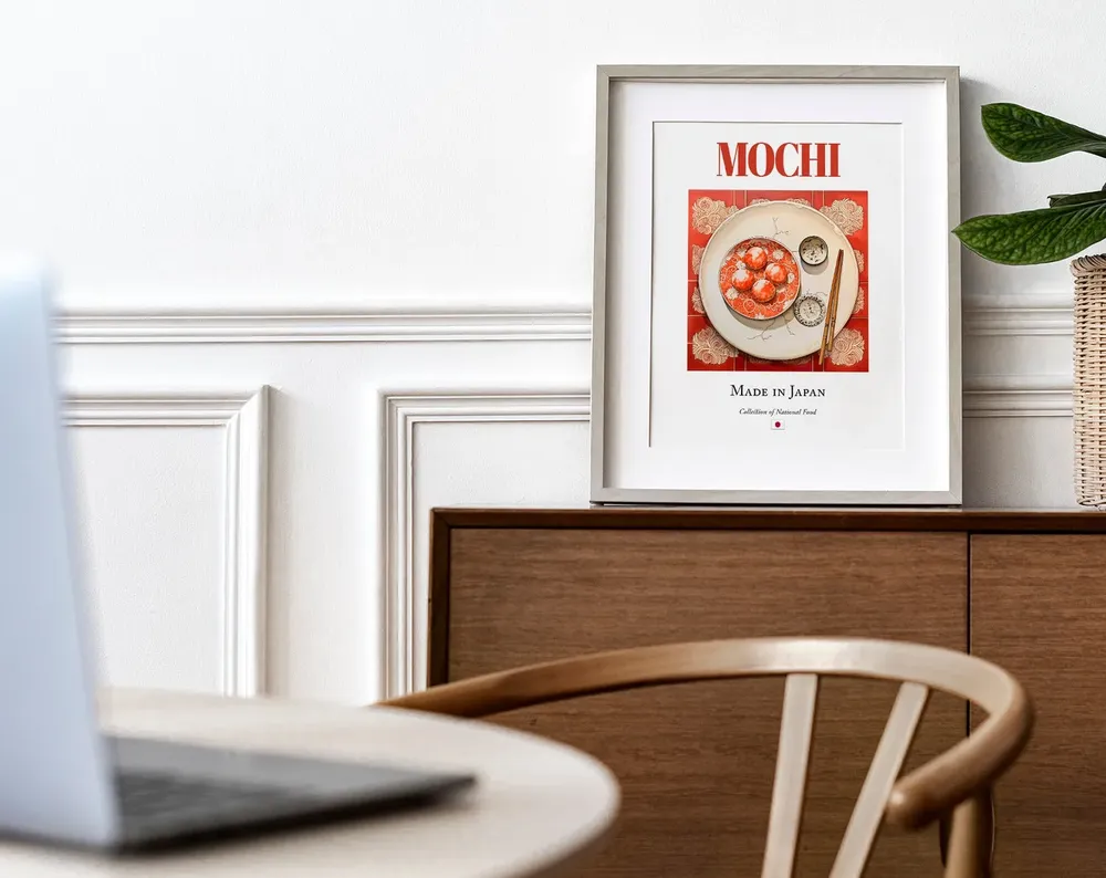 Mochi On Folk Tile Plate Japanese Food Art Print - Image 4