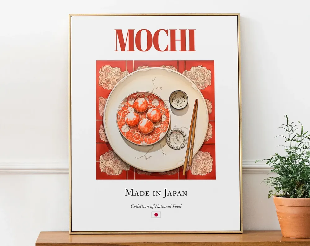 Mochi On Folk Tile Plate Japanese Food Art Print