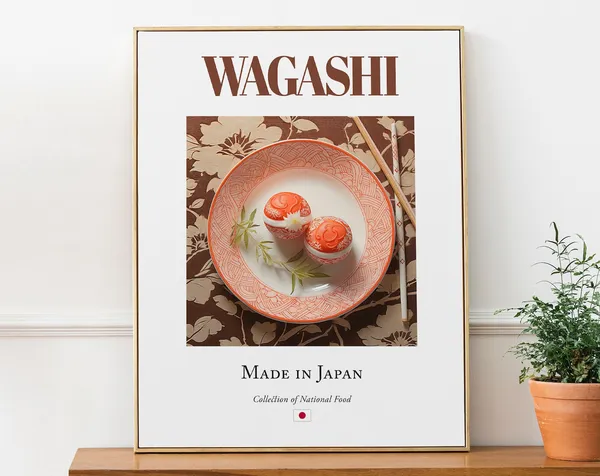 Wagashi Folk Tile Plate, Japanese Food Art Print