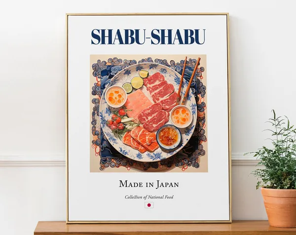 Shabu Shabu on Maiolica Tile Plate, Japanese Food