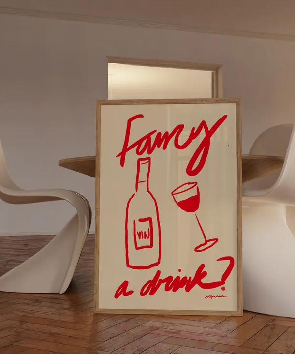 Vintage Wine Print, Midcentury Modern Kitchen Art