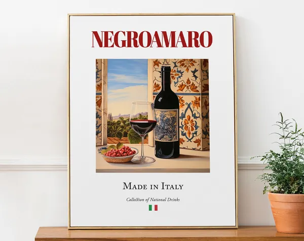 Negroamaro on Maiolica Tile, Italian Beverage Poster