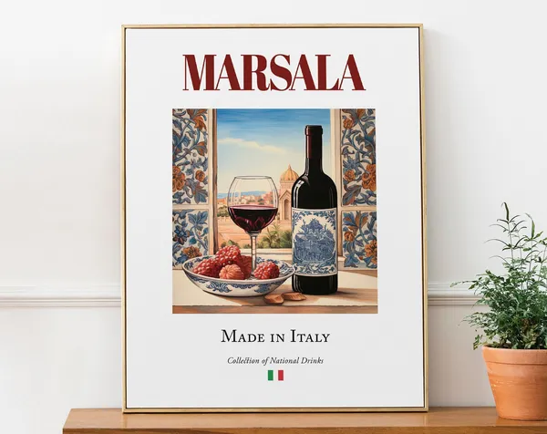 Marsala On Maiolica Tile, Italian Beverage Poster
