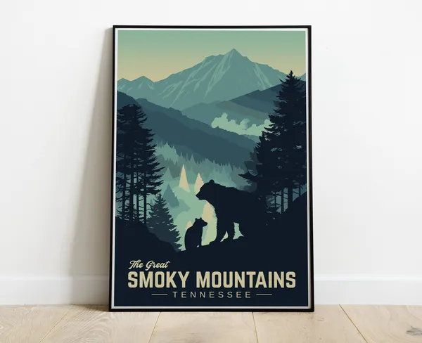 Great Smoky Mountains Vintage Travel Poster, Bears