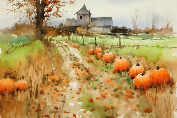 Farm Watercolor Pumpkins Patch Art Print