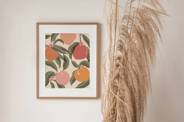Peaches Print, Boho Botanical Kitchen Art