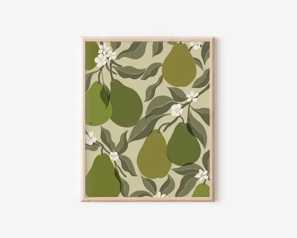 Pears Abstract Botanical Art Print, Boho Kitchen Decor