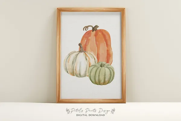 Watercolor Pumpkin Art Print, Rustic Fall Decor