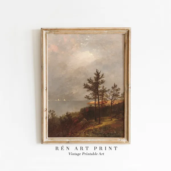 Vintage Fall Landscape Painting, Rustic Autumn Wall Art