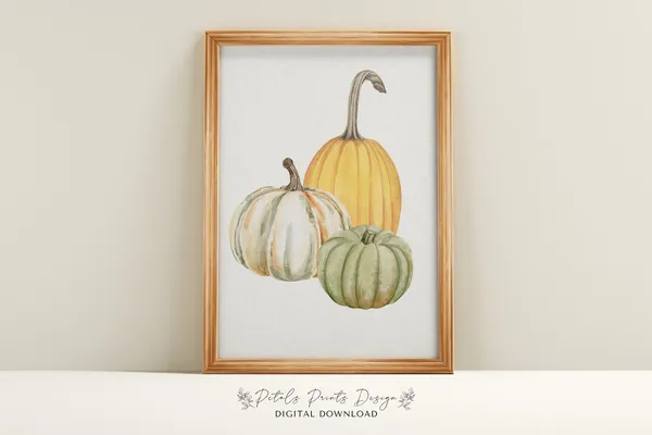 Watercolor Pumpkin Art Print, Rustic Fall Farmhouse Decor