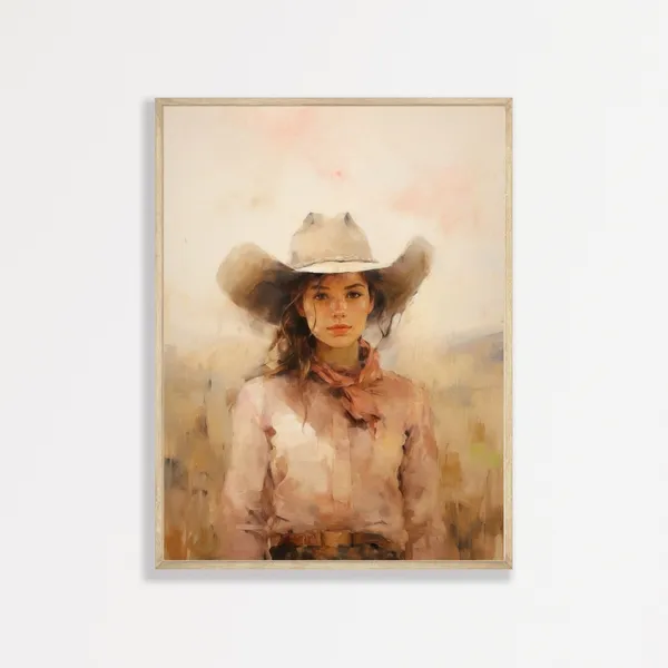 Western Girl Retro Cowgirl Art Print, Country Decor