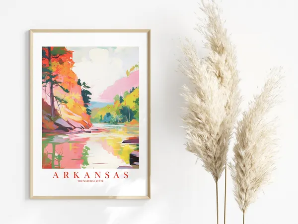 Arkansas Retro Travel Poster, Natural State Landscape
