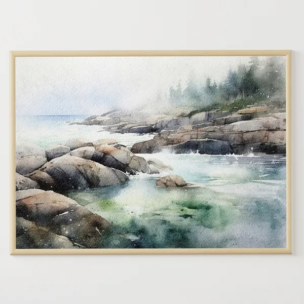 Acadia National Park, Maine Coast Watercolor Poster