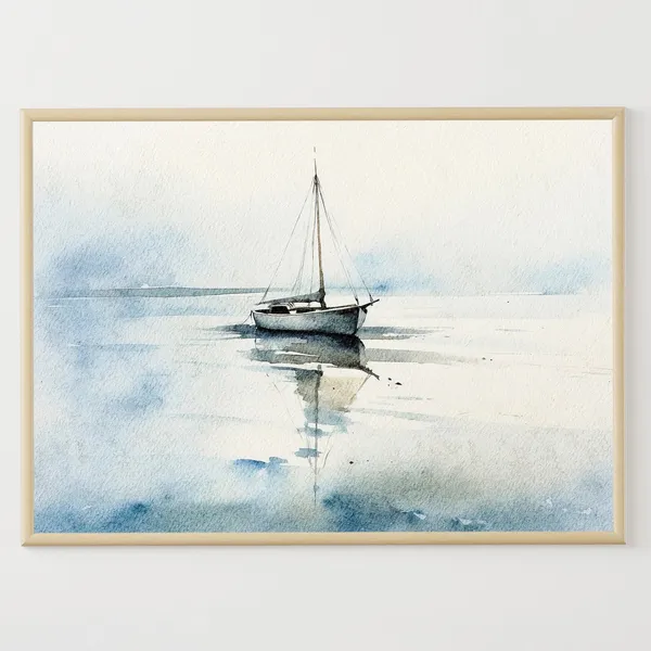 Sailboat Watercolor, Minimalist Coastal Art Print