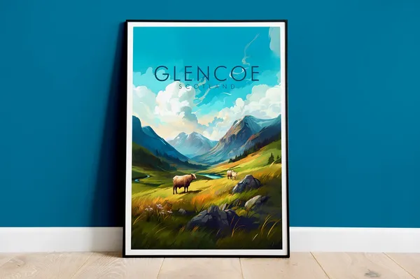 Glencoe Scotland Travel Poster, Landscape Art Print