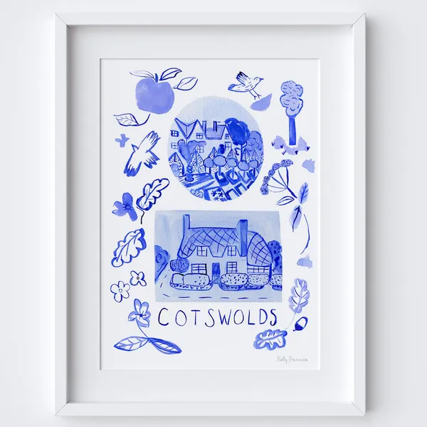 Cotswolds Scene, Blue Azulejo Tile Travel Poster