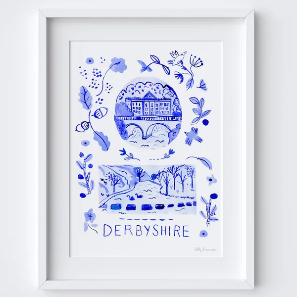 Derbyshire Scene Blue Portuguese Azulejo Tiles Travel Poster