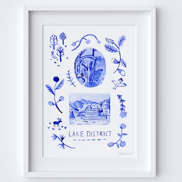 Lake District Scene Watercolour Art Print, Azulejo Style