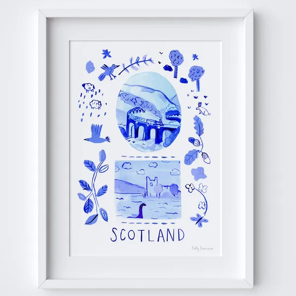 Scotland Scene Blue Azulejo Tiles Travel Poster