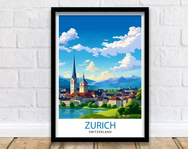 Zurich Switzerland Travel Poster, Home Living Decor