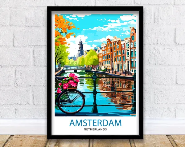 Amsterdam Travel Poster, Netherlands Cityscape