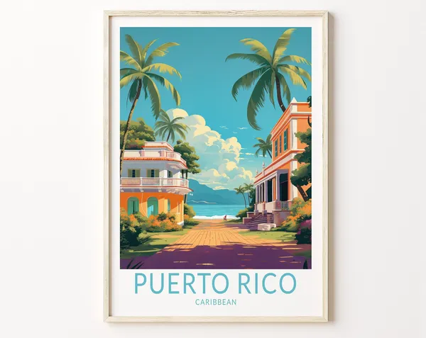 Puerto Rico Travel Poster, Caribbean Island Art Print