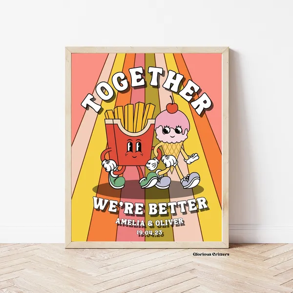 Personalized Couple Print, Retro Custom Illustration