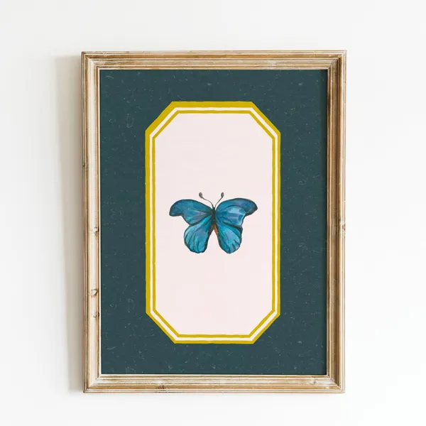Butterfly Deep Green Papillion Art Print, Vintage