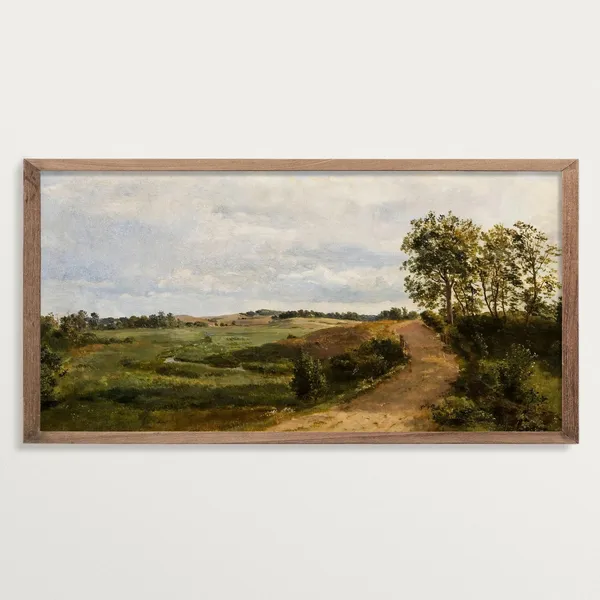 Antique Landscape Painting Print, Farmhouse Art