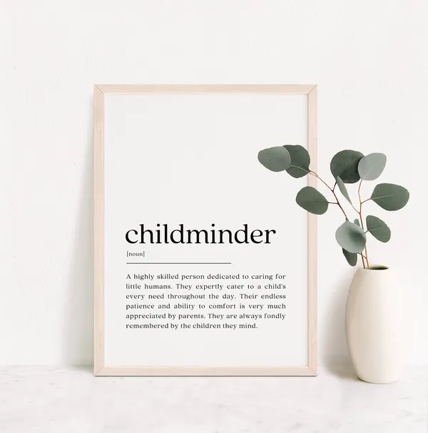 Childminder Definition Quote Art Print, Thank You