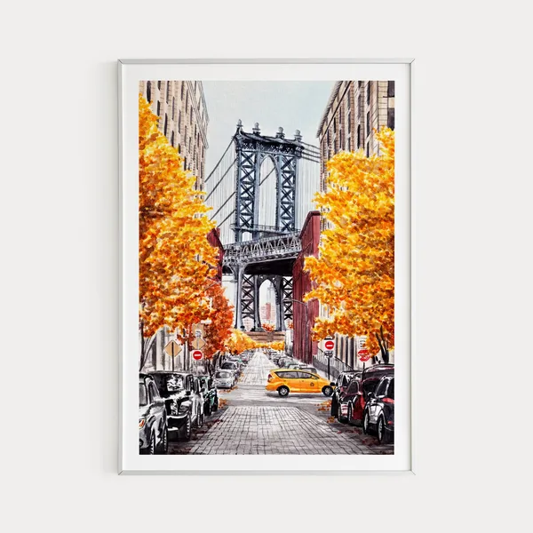 Manhattan Bridge Watercolor Art Print, New York