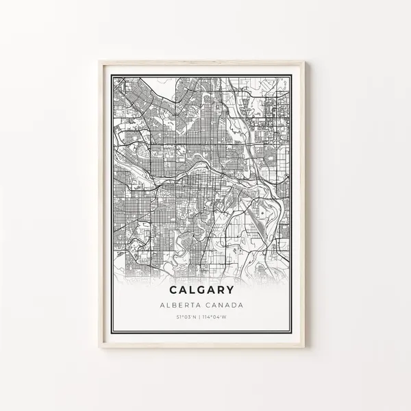 Downtown Calgary City Map Art Print, Alberta