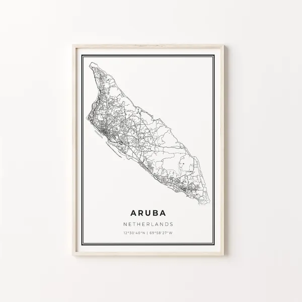 Aruba City Map Art Poster, Modern Black and White